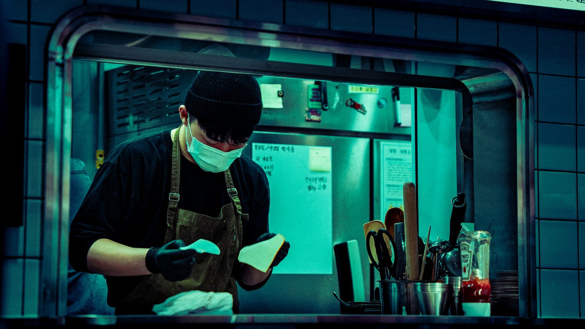 A clean, professional restaurant kitchen adhering to high hygiene standards